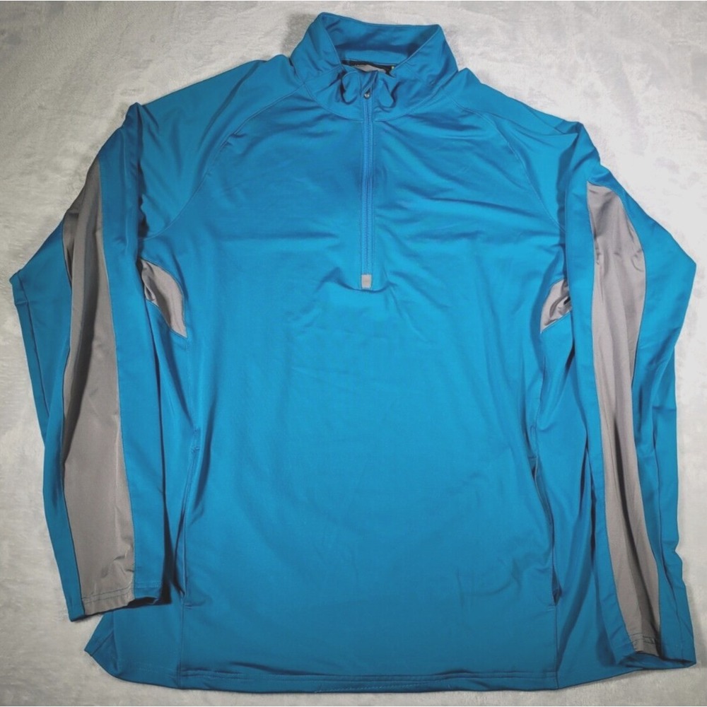 Under Armour Pullover Mens XL Teal Blue Grey‎ Performance 1/4 Zip Stretch Loose